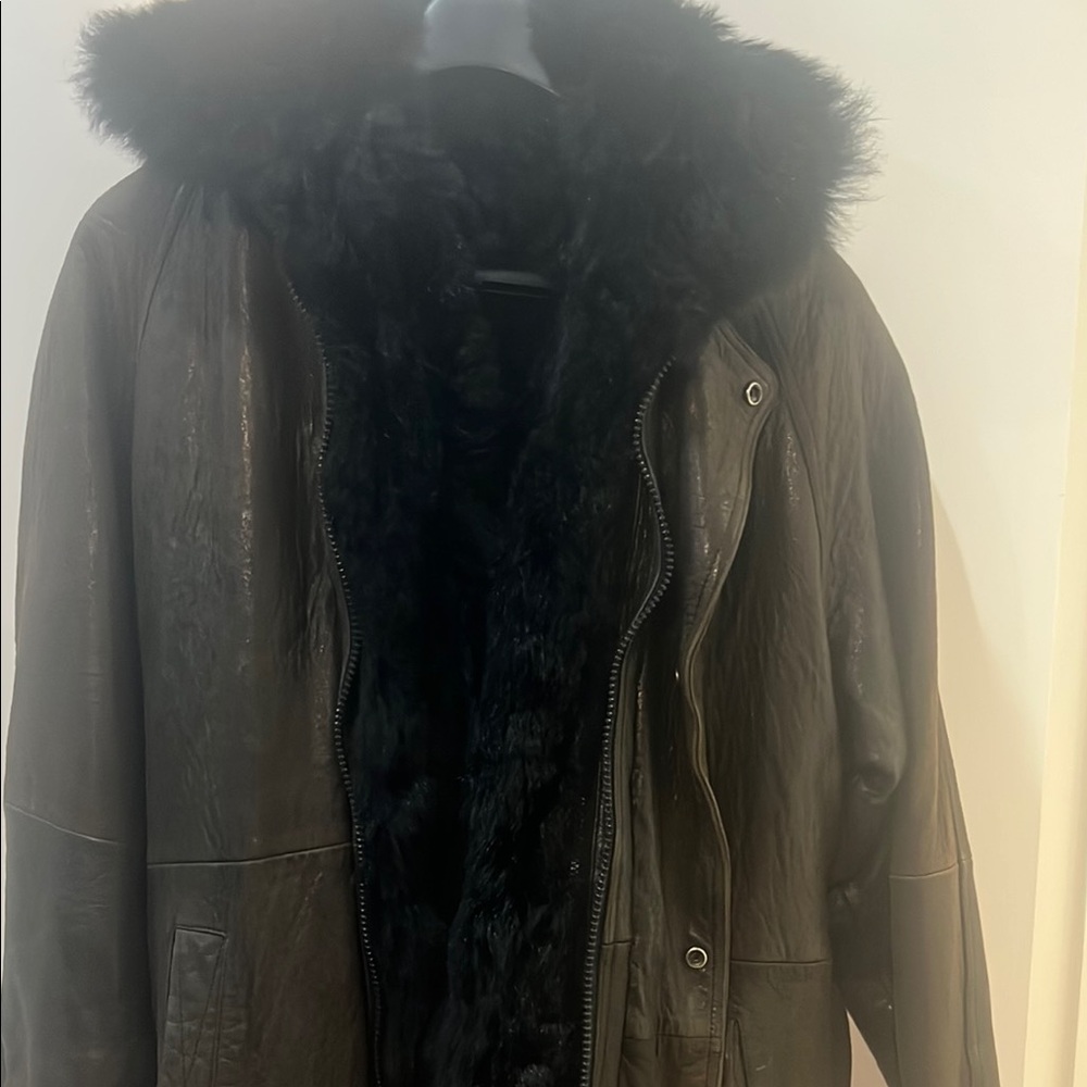 Opossum Fur Trim 💯% Black Leather Jacket Shell